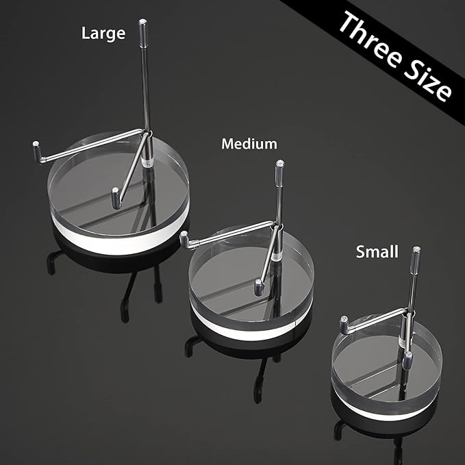 Hipiwe Adjustable Metal Arms Display Stand Easel with Acrylic Base Small Display Easel Holder for Fossil Coral Geodes Rock Mineral Agate Crystals Seashell and Small Collectibles, 2.4*2.4*3.1 inch