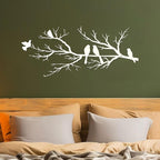 ESTART Metal Birds Wall Art, Metal Vivid Birds on Branch Silhouette Wall Decor White Leaves with Bird Outdoor Hanging Wall Sculpture for Home Living room Bedroom Balcony Garden (White, Small)