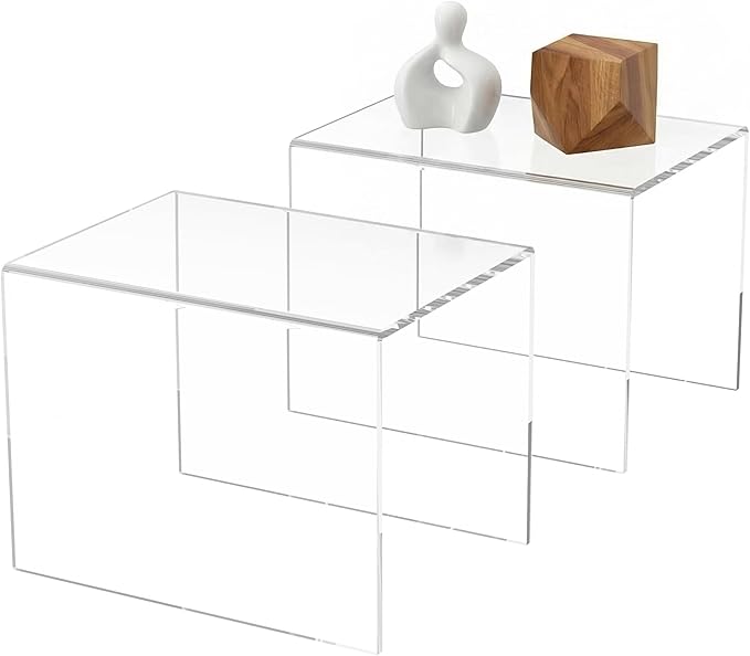 Sezanrpt Acrylic Shelf Riser 8x5.9x6 pack of 2, Large Acrylic Risers for Desserts, Cupcake, Toys, Collectibles, Merchandises, 8x5.9x6 Inch