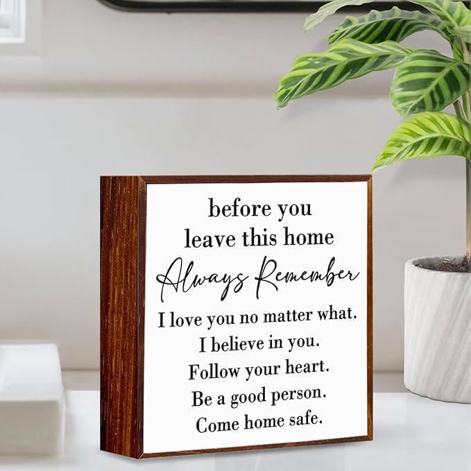 Inspirational House to live in Farmhouse, Entryway Decor Wooden Box, Always Remember You are Braver Than You Think Rustic Wood Block Plaque Box Sign for Family Friends Shelf Table Decoration. （white）