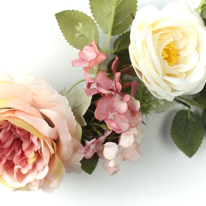 2Pcs Artificial Peony Flower Swag 16in Decorative Swag with Eucalyptus Leaves Silk Floral Swag Wedding Arch Flowers for Ceremony Home Wall Door Decor