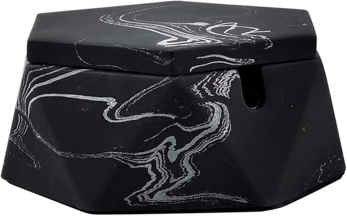 FREELOVE Concrete Ashtray with Lid & Stainless Steel Ashtrays for Cigarettes, Cement Ash Tray Smoking Holder Indoor Smokeless Outdoor Windproof Patio Home Office Cool Decor(Black-White, Small)