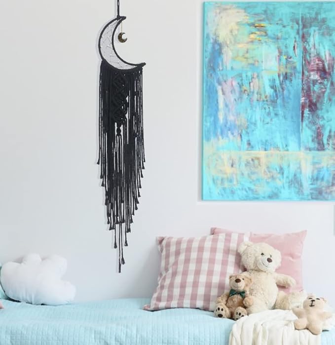 Dream Catchers Moon Dream Catcher with Light, Black Dream Catcher for Girls Boys Bedroom Wall Decor Christmas Decor, Macrame Dream Catchers Boho Room Decor for Teen Girls Boy Birthday Gift Women