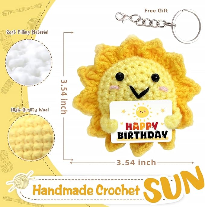 Funny Birthday Gift - Positive Crochet Sunshine Gifts with Bless Message, Handmade Emotional Support Crochet Dolls | Birthday Gifts for Women, Men, Sister, Teen, Boys, Girls, Kids, Friend & Colleagues