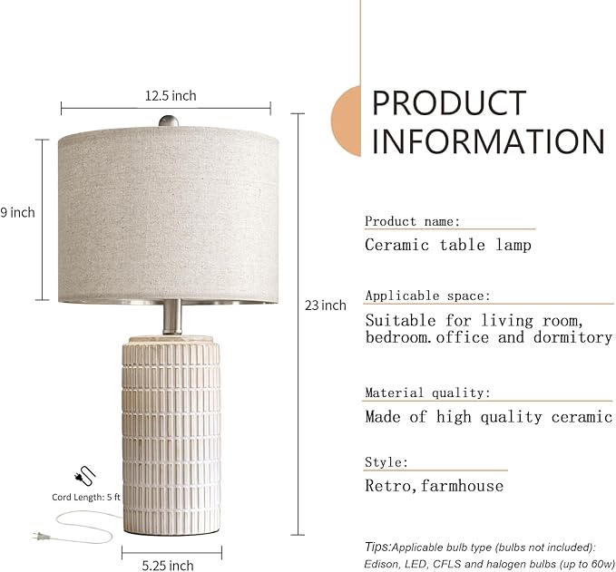 PoKat 23" Modern Ceramic Table Lamp Set of 2 for Living Room White Desk Lamps for Bedroom Farmhouse Bedside Nightstand Lamp House Warming Gifts New Home Decor End Table Lamps Gifts for Women Mom Beige