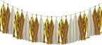 15Pcs White Gold Paper Tassel Garland,Gold Cream Khaki Tissue Tassel Banner for Baby Shower Wedding Engagement Birthday Party Decorations