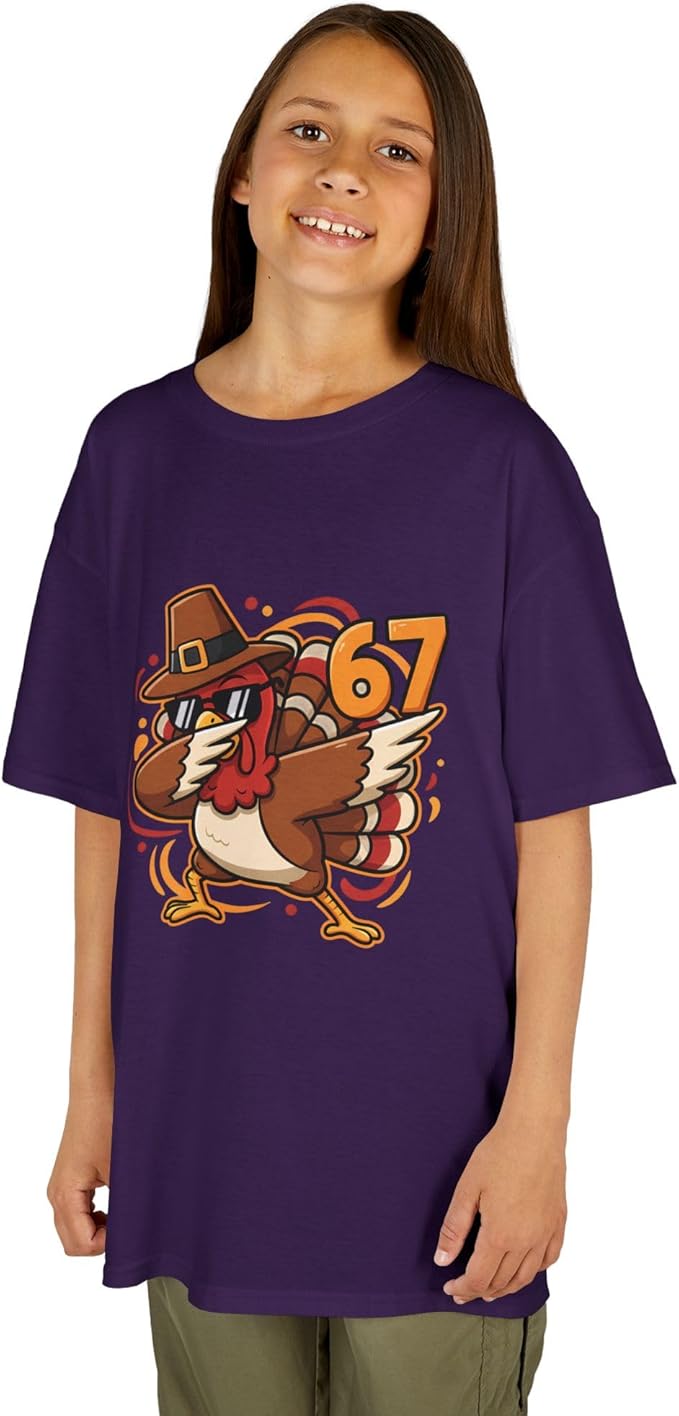 Dabbing Turkey 67 Funny Thanksgiving Pilgrim Kids Boys Girls Cool Swag Retro Fall Football Feast