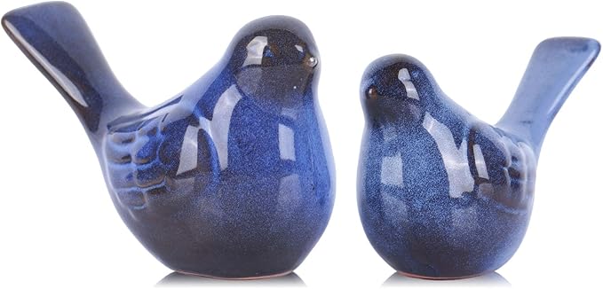 2pcs Small Ceramic Bird Statue and Sculpture for Home Decor Accents,Modern Animal Ornaments for Living Room,Bedroom,Bookshelf,Cabinets,Coffee Table Centerpiece,Cute Knick Knacks for Shelves (Blue)