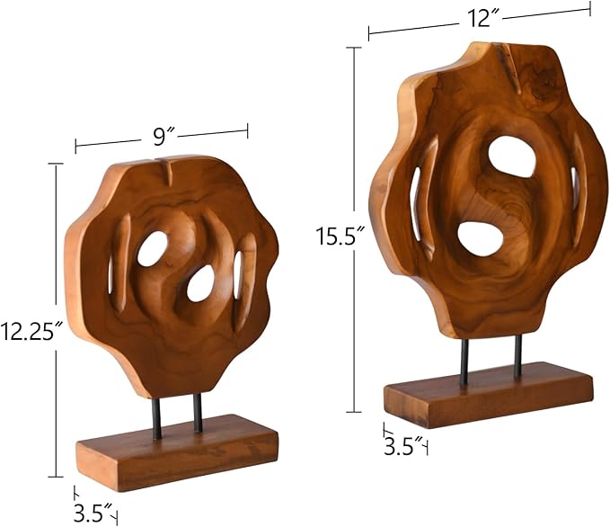 WELLAND Set of 2 Irregular Teak Sculptures