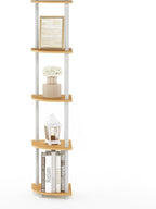Furinno TURN-N-TUBE Corner Shelf, 5-Tier Corner Bookshelf, Open Storage Shelves, for Organization and Storage, Living Room, Home Office, Garage, Bedroom, Beech