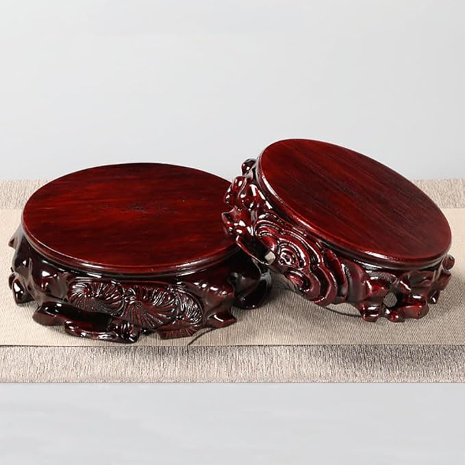GOLDY&WENDY Round Rosewood Carved Home Decor Display Stand Pedestal(3.9''Inside Diameter)