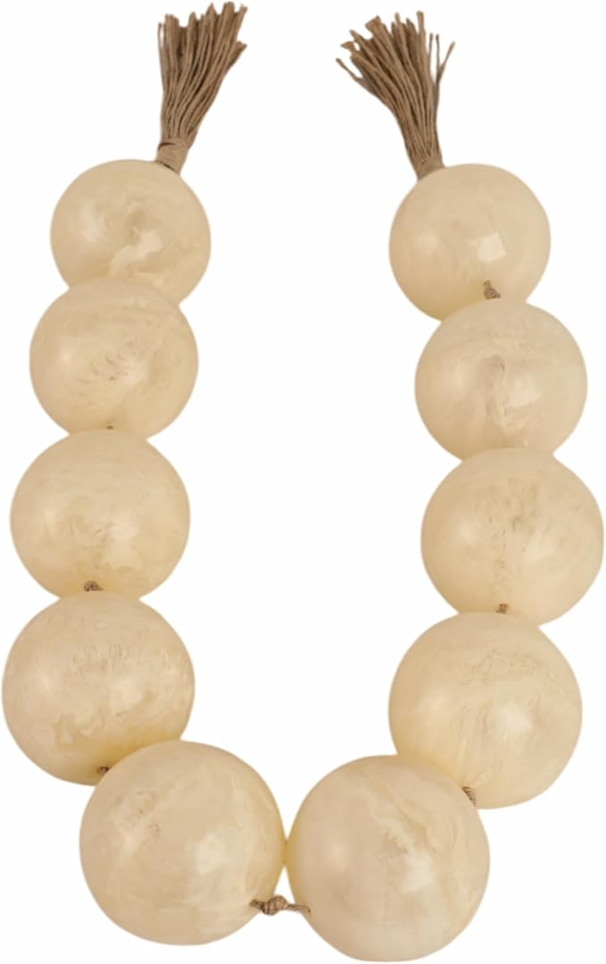 Rustic Swirled Resin Bead Garland for Home Decor and Bathroom - Sculpted Neutral Styling for Office, Room and Living Room - Oversized Display for Shelf and Coffee Table Layering Accent - 3", White
