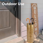 Umbrella Stand, Umbrella Holder for Entryway, Round Proof Hollow Metal Umbrella Holder Bin for Home Entryway (Gold)