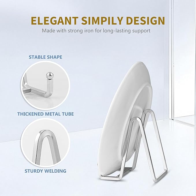 Plate Holder Easel Display Stand - 4.5 inch Metal Plate Stands for Display - Tabletop Picture Stand - Silver Iron Easels for Display Pictures | Photo Frames | Book | Decorative Plates | Plaque -2 Pack