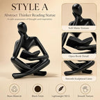 Black Bookshelf Decor Thinker Statue, Abstract Reading Figurine Style A, Resin Decorative Bookend for Coffee Table, Shelf, Home Office, Library