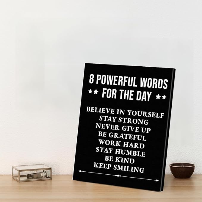 Inspirational Wall Decor, Motivational Canvas Painting Wall Art for Men Teen Boy, Black and White Positive Quotes Posters for Bedroom Living Room Classroom Gym Office (8 X 10 Inches, Framed)