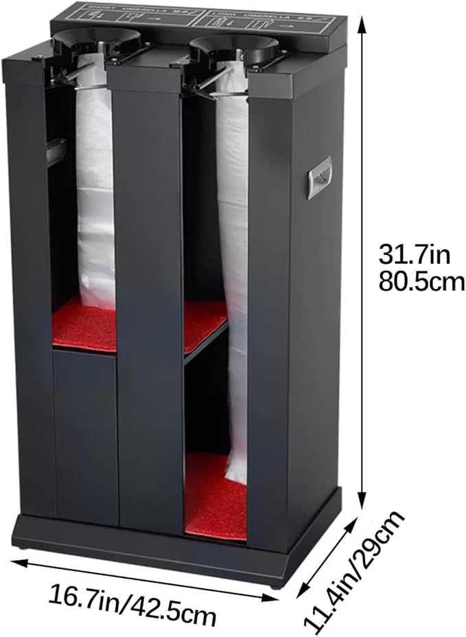 Commercial Metal Umbrella Holder,Umbrella Stand, Double Umbrella Automatic Packing Machine Automatic Wet Umbrella Bag Wrapper, with 200 Bags(Brown)