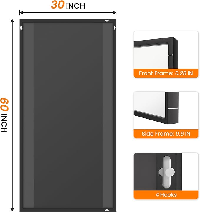 TRAHOME Bathroom Vanity Mirror for Wall, 60" x 30" Metal Framed Rectangular Bathroom Wall Mirror for Over Sink, HD Shatterproof Glass, Hangs Horizontally or Vertically(Black)