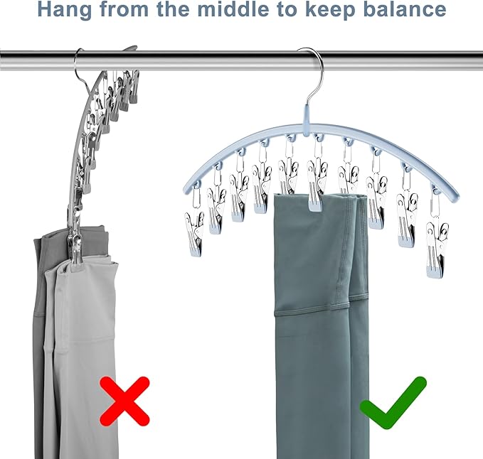 Legging Organizer for Closet, Metal Yoga Pants Hanger w/Rubber Coated 1 Pack w/10 Clips Hold 10 Leggings, Hangers Space Saving Hanging for Closet Organizers and Storage-Blue