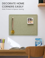 Fluxynara Bulletin Board, 23.6" x 17.5" Cork Board Alternative with 12 Safe Removable Adhesive Tabs, Foldable Felt Pin Board for Home Office, Classroom, Bedroom,Entryway for Walls—Sage