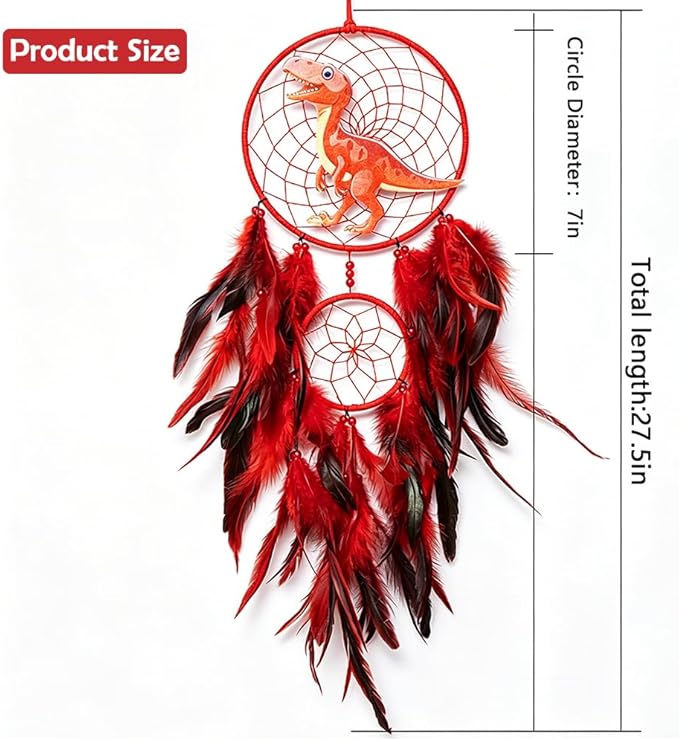 Handmade Dream Catcher, Animal Design Feather Dream Catchers Wall Decoration, Art Craft Feather Wall Decor for Home, Gift for Girls Kids Women (Red)