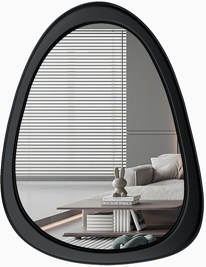 34"x 26" Irregular Wall Mirror, Black Frame Wood Asymmetrical Decorative Wall Wooden Mirror for Living Room Bedroom Entryway Bathroom Home Decor