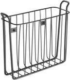 mDesign Metal Wall Mount Decorative Magazine Rack Organizer Bin Holder, Basket for Living Room, Bathroom, Bedroom, Home Office - Holds Books, Newspapers, Tablets - Concerto Collection - Black