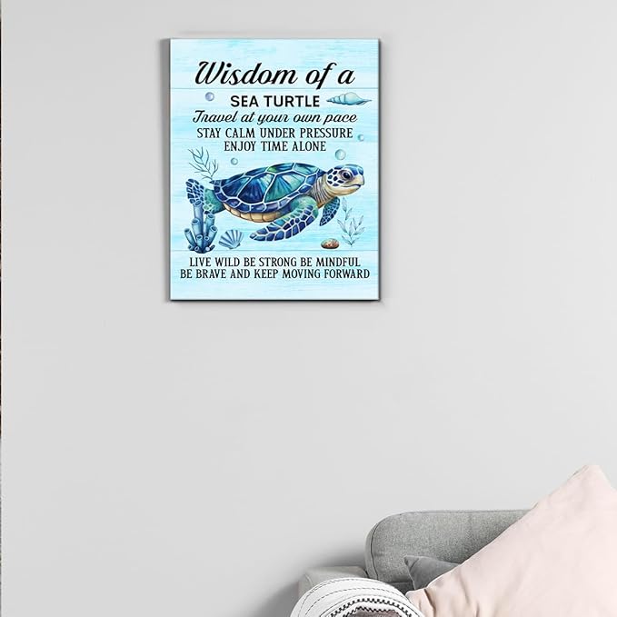 Sea Turtle Wall Art Decor Inspirational Wall Decor Posters Beach Themed Decoration for Bathroom Bedroom Living Room Home Office, Sea Turtle Gifts for Turtles Lovers (8 X 10 Inches, Framed)