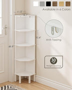 Corner Shelf, 5 Tier Corner Bookshelf, Display Corner Shelf Stand with Storage Rack, Wall Corner Bookshelf for Living Room, Bedroom, Office, White