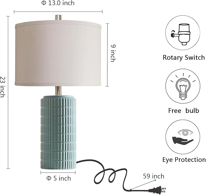 AIEAMPDO 23" Set of 2 Modern Ceramic Table Lamps for Living Room | Nightstand Lamps For Living Room Bedroom Entryway, Office And Study Room, 2 LED Bulbs Included
