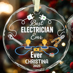 BSQUIELE Personalized Best Electrician Ever Glass Ornament 2025 - Funny Retirement Gift Custom Name and Date Keepsake - Xmas Tree Hanging Decoration for Electrician Men