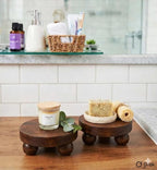 Housewarming Gifts Set of 2 Wood Display Stand Home Decor Display Risers Round Pedestal Bathroom Accessory Holder Plant Holder Table Top Kitchen Multi Purpose Organiser Set (Burnt)