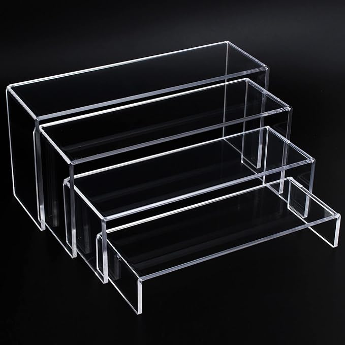 ELEGANTLIFE Acrylic Display Risers Set of 4, 4-Level Tiered Display Stands for Cupcakes, Small Figures & Jewelry, Compact Countertop Display Shelf, Multiple Colors Available (Clear)