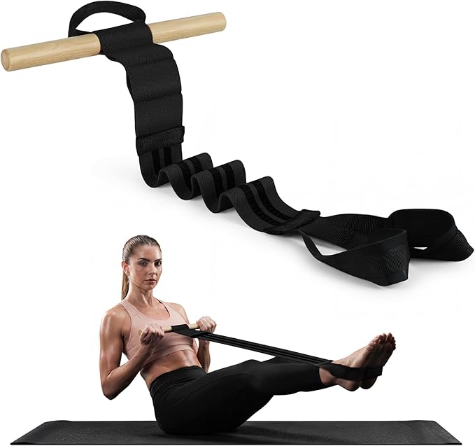 Pedal Resistance Bands with Handles, Upgrade Adjustable Manual Tension Training Pedal, Fabric Resistance Band with Wood Handles, Multifunction Fitness Bands for Abdomen, Waist, Arm, Leg