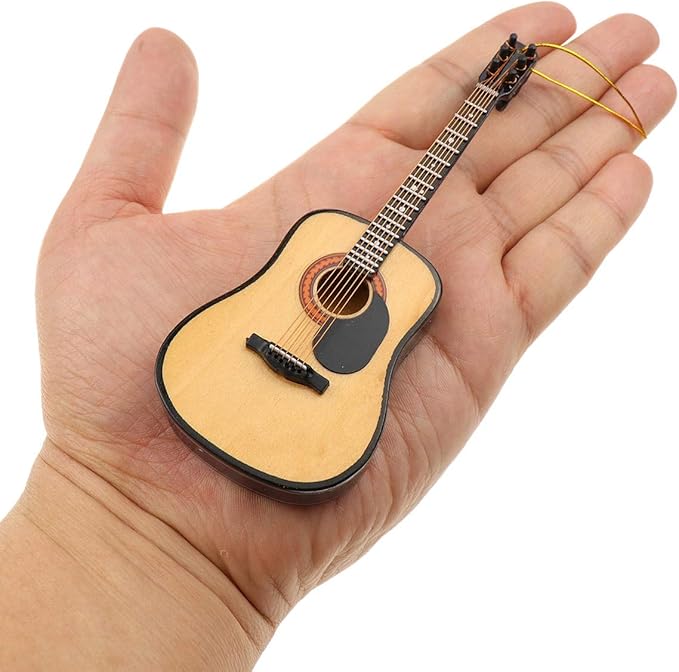 Wooden String Miniature Guitar Hanging Ornament Mini Musical Instrument Replica Holiday Tree Home Decoration Display Ornament (5.12" Acoustic Guitar)