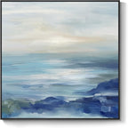 Framed Blue Abstract Wall Art Decor, Square Coastal Modern Canvas Artwork for Walls, Peaceful Abstract Seascape Ocean Painting, Wall Decor Print for Hallway Bedroom Bathroom Home Office, 24x24 Inch