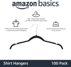 Amazon Basics Slim, Velvet, Non-Slip Shirt Clothes Hangers, Pack of 100, Black