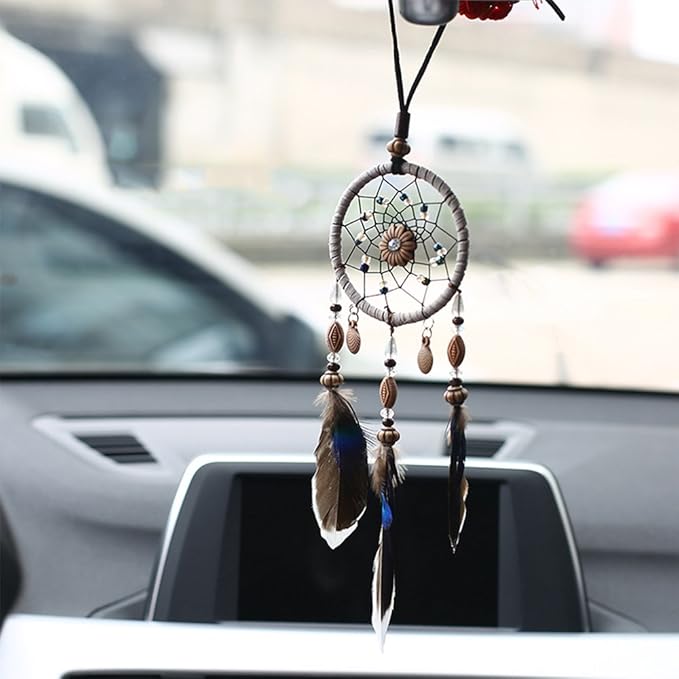 Dream Catcher for Car, Handmade Bohemian Style Rearview Mirror Hanging Decor with Feathers & Beads, Good Luck Charm for Safe Travel, Car Accessories for Women (Popular Picks)