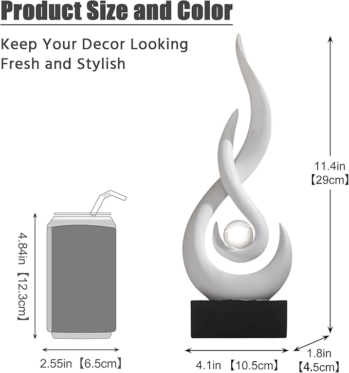 Modern Abstract Art Table Decoration,Resin Flame Statue Modern Centerpiece Ornaments for Living Room Great Gift Idea Home Decor,Collectibles (White)