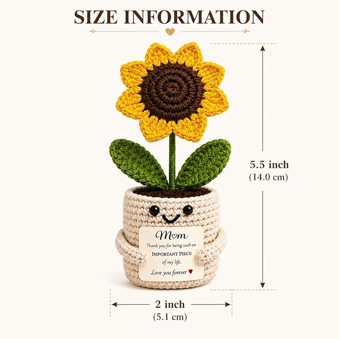 Velyra Sunflower Crochet Doll, Thank You for Being Such an Important Piece of My Life, Desk Decor, Mother's Day Birthday Christmas Thank You Gifts for Mom in Law Stepmom, Grandma, Women