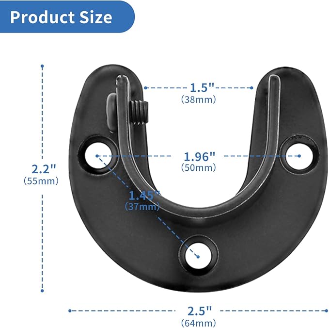 Stainless Steel Closet Rod Bracket, 1-1/2 Inch Diameter Closet Rod Holder 2 Pcs, Heavy Duty Curtain Rod Holder, Black Closet Rod Support with Screws