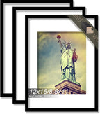 100% Solid Wood 12x16 Picture Frame Set of 3, Black Frame Display Photo 8.5x11 with Mat or 12 x 16 without Mat, 12by16 HQ Matte Black Frame for Wall - 3 Pack/Black/12 x16