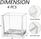 Square Flower Vases Set of 4, 3"x 3"x 3" Glass Vases for Centerpieces, Clear Vase for Flowers, Small Vase for Wedding, Party, Home Office Decoration