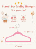 HOUSE DAY 11 Inch Velvet Baby Hangers 50 Pack Lt-Pink, Premium Kids Hangers for Children, Infant & Toddler Clothes, Durable Non Slip Small Baby Felt Hanger for Closet, Ideal for Everyday Use