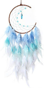 Blue Moon Dream Catcher Wall Decor Feather Dream Catchers with Pendant Handmade Dreamcatcher Wall Hanging Ornament for Bedroom Living Room Home Decor