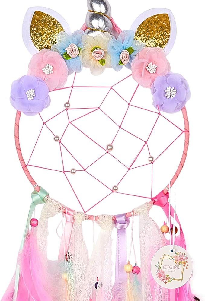QtGirl Dream Catchers for Kids Unicorn Wall Decor for Girls Bedroom Flower Feather Wall Hanging Decoration