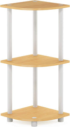 Furinno TURN-N-TUBE Corner Shelf, 3-Tier Corner Bookshelf, Display Storage Shelves with Open Shelves, for Organization and Storage, Living Room, Home Office, Garage, Beech