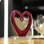 QFkris 5'' Tall Art Glass Red Heart Sculpture Centerpiece Party Home Decoration Glass Art Style Red Abstract Table Decor