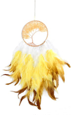 Fairy Gold Citrine Tree of Life Dream Catcher Wall Decor with Healing Crystal Stone Handmade Feather Dream Catchers Decoration Wall Hanging Ornaments for Bedroom Wedding Party Home Decor-25.6"