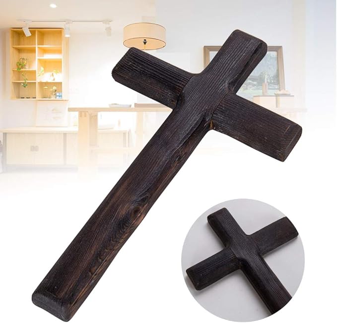 Kakalote Wall Mounted Crosses Wooden Catholic Crucifix Jesus Christ Wooden Crosses Party Meditation, Religious Home Decor, Christian Wall Cross(Black)